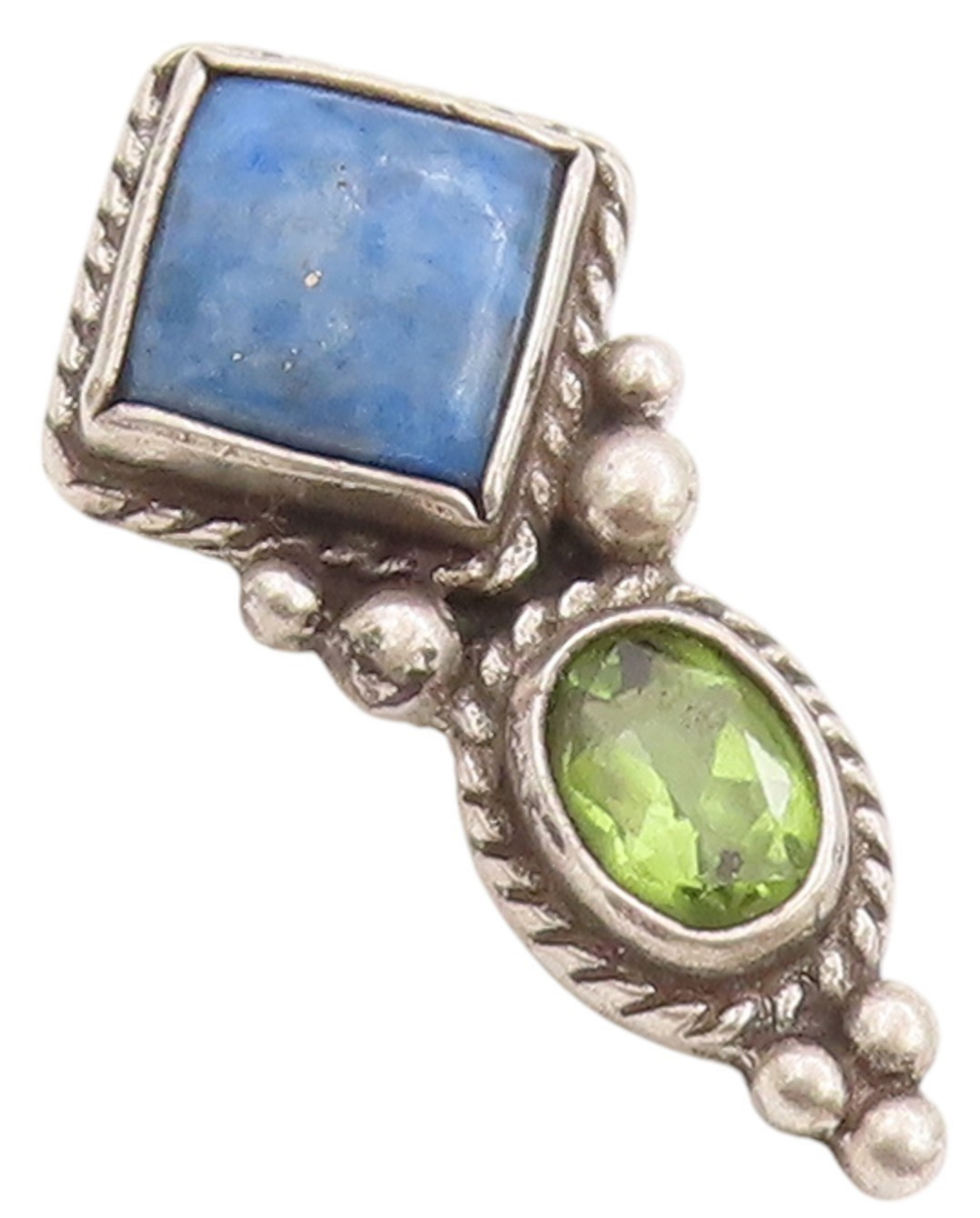925 Sterling Silver Vintage Pendant Antique Gemstone & Peridot Roped  PT24455