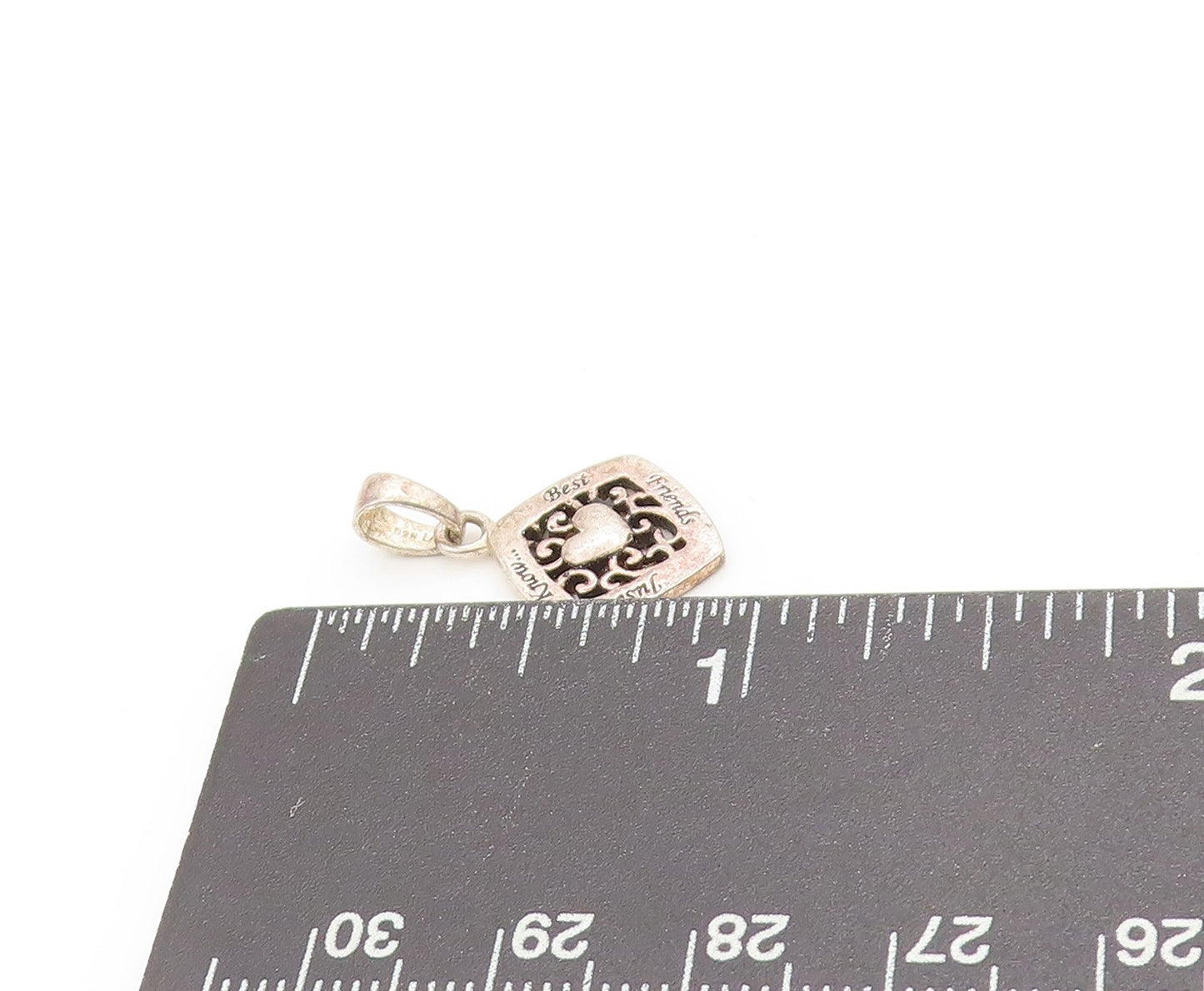 925 Sterling Silver Vintage Pendant Best Friend Love Carved Heart Charm  PT24433