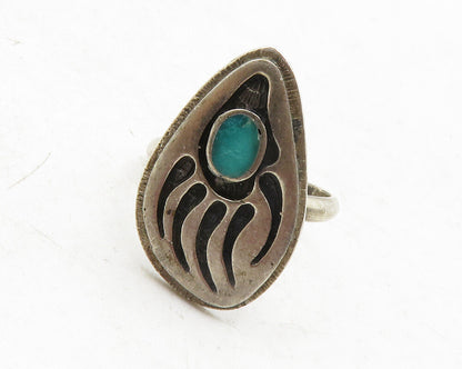 NAVAJO 925 Silver  Vintage Turquoise Bear Print Cocktail Ring Sz 7  RG12785