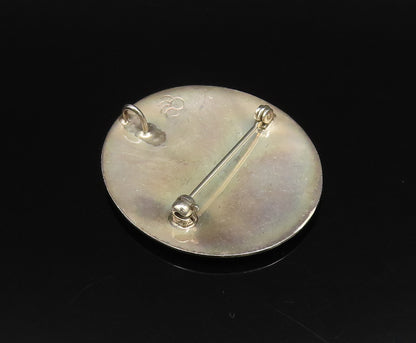 ZUNI NAVAJO 925 Silver  Vintage Carved Warrior Round Brooch Pin  BP10044