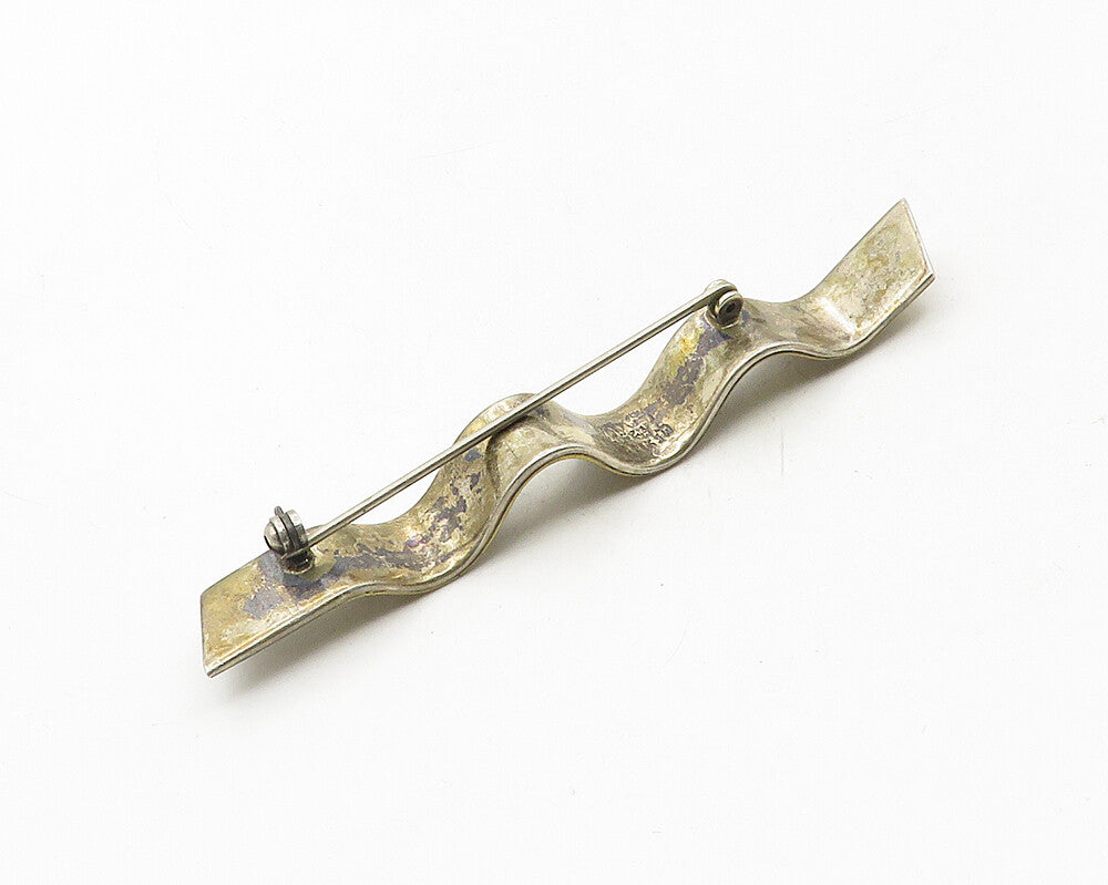 MEXICO 925 Sterling Silver  Vintage Two Tone Wavy Design Brooch Pin  BP3746