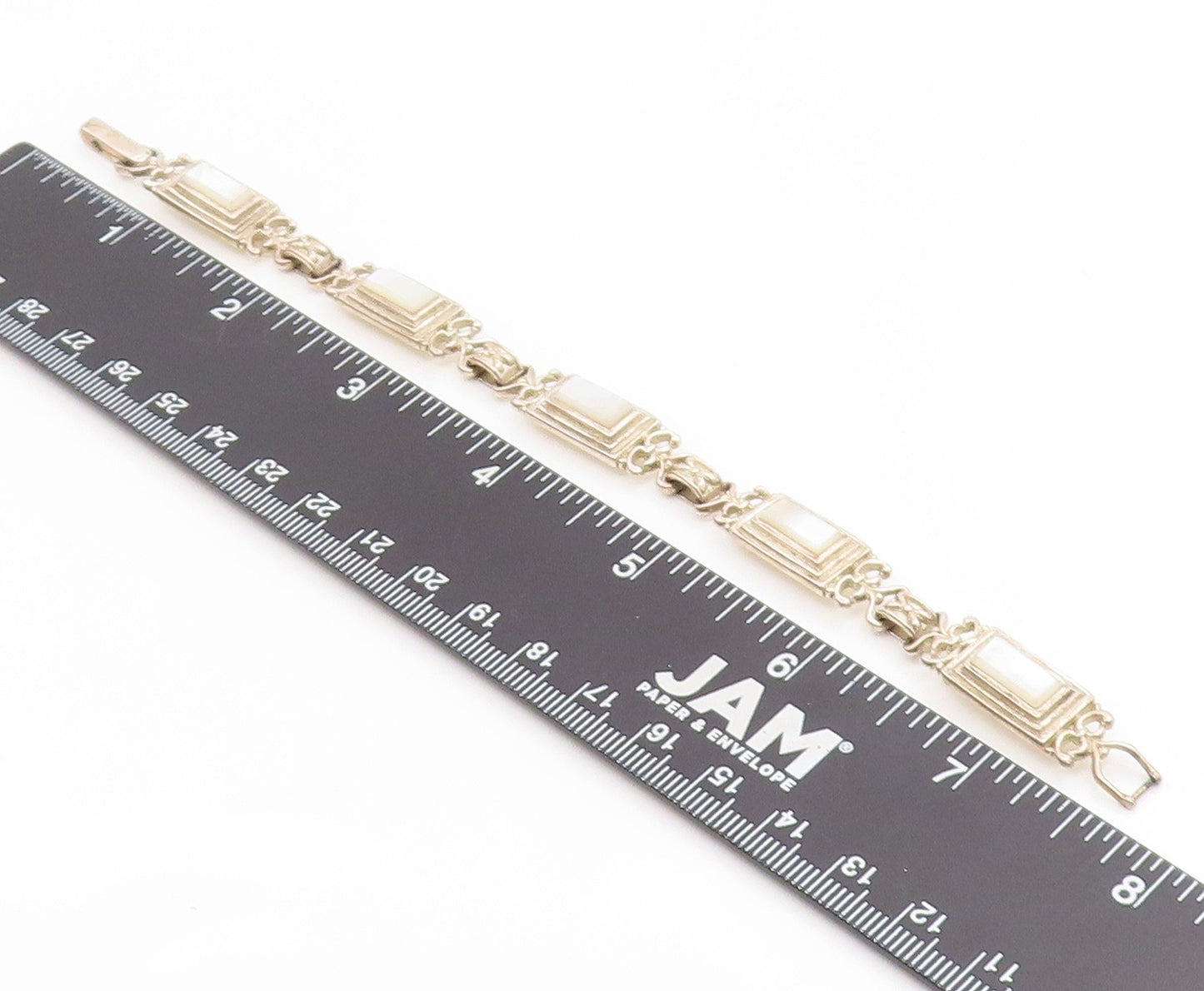 925 Sterling Silver Vintage Bracelet Mother Of Pearl Geometric Panel  BT11933