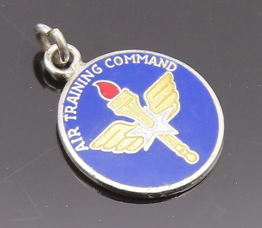 925 Sterling Silver Vintage Pendant Blue Enameled Air Training Badge  PT22699