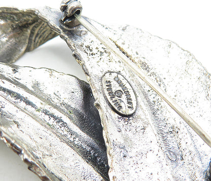 DANECRAFT 925 Silver  Vintage Etched Detail Feathers Motif Brooch Pin  BP3196