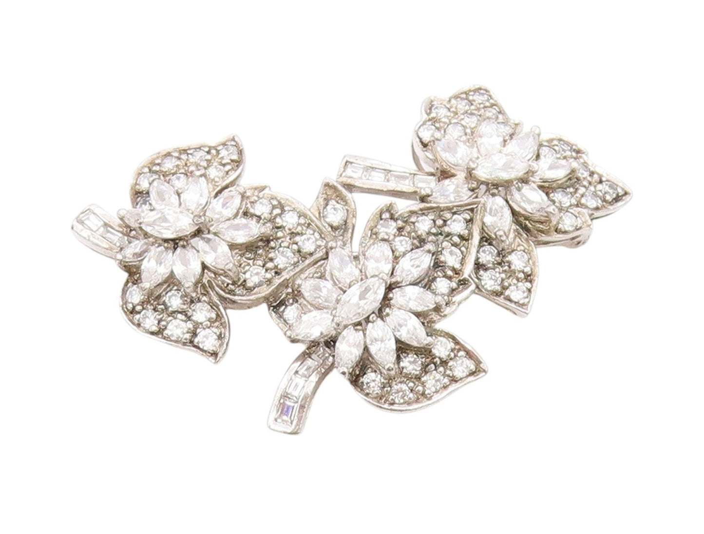 925 Sterling Silver Vintage Brooch Multi Shaped CZ Sparkling Floral Pin  BP11847