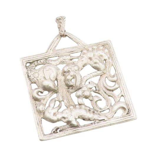 925 Sterling Silver Vintage Pendant Antique Floral Brutalist Cutout  PT24691