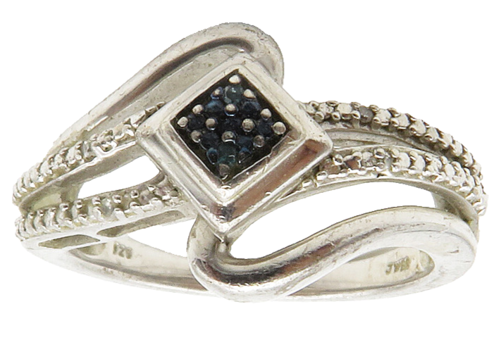 925 Sterling Silver  Genuine Black & White Diamonds Band Ring Sz 7  RG14432