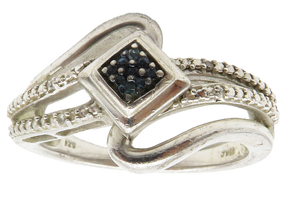 925 Sterling Silver  Genuine Black & White Diamonds Band Ring Sz 7  RG14432