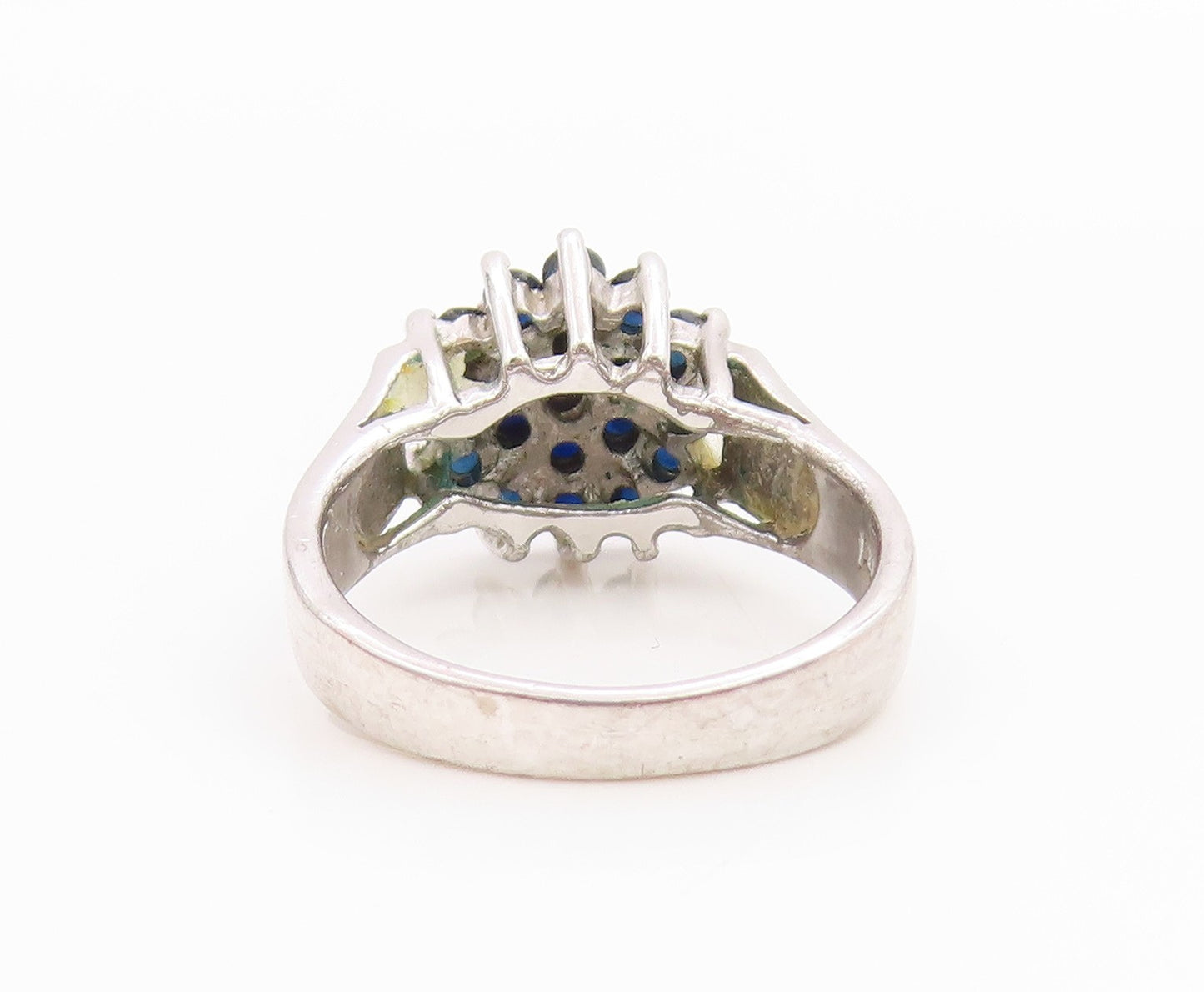 925 Sterling Silver Vintage Ring Elegant Sapphire Floral Cluster  Sz 5  RG35825