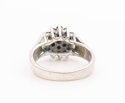 925 Sterling Silver Vintage Ring Elegant Sapphire Floral Cluster  Sz 5  RG35825