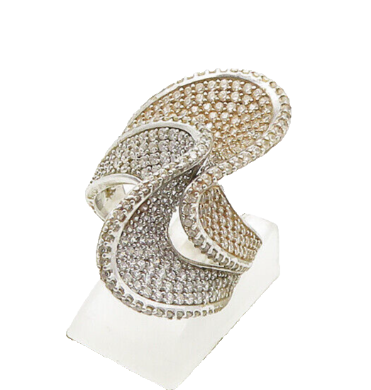 925 Sterling Silver Cubic Zirconia Encrusted Swirl Band Ring Sz 7 RG17252