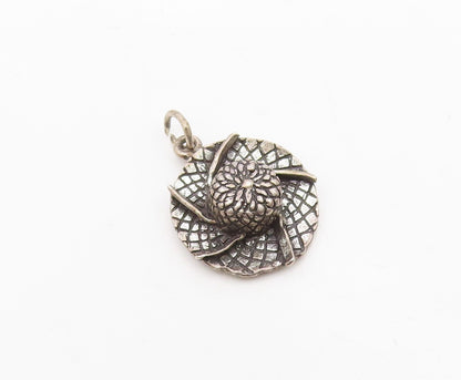 925 Sterling Silver  Vintage Dark Tone Sun Hat Motif Petite Pendant  PT17910