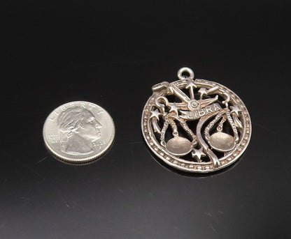 925 Silver  Vintage Openwork 3D Libra Scale & Stars Zodiac Pendant  PT21745