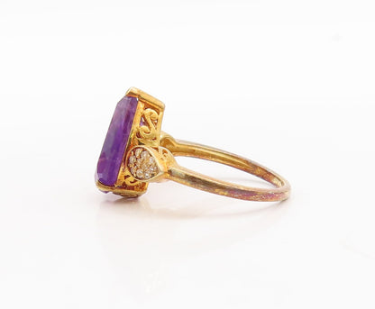 925 Sterling Silver Vintage Ring Gold Plated Drop Amethyst Topaz  Sz 8  RG29773