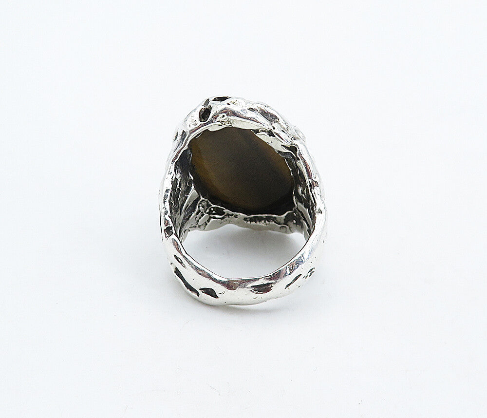 925 Sterling Silver  Vintage Tiger's Eye Sculpted Cocktail Ring Sz 10  RG4892