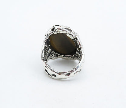 925 Sterling Silver  Vintage Tiger's Eye Sculpted Cocktail Ring Sz 10  RG4892