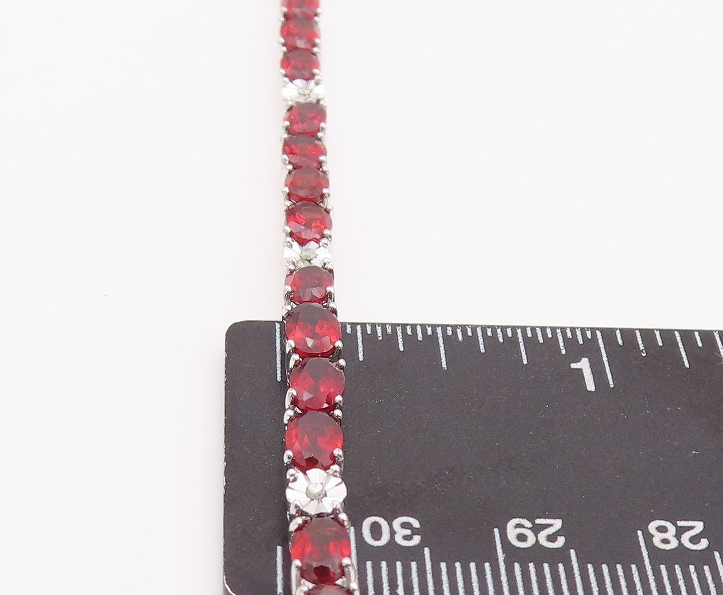 925 Sterling Silver Vintage Bracelet Diamonds & Oval Cut Garnet Band BT10855