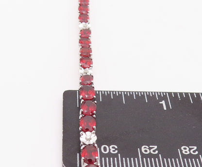 925 Sterling Silver Vintage Bracelet Diamonds & Oval Cut Garnet Band BT10855