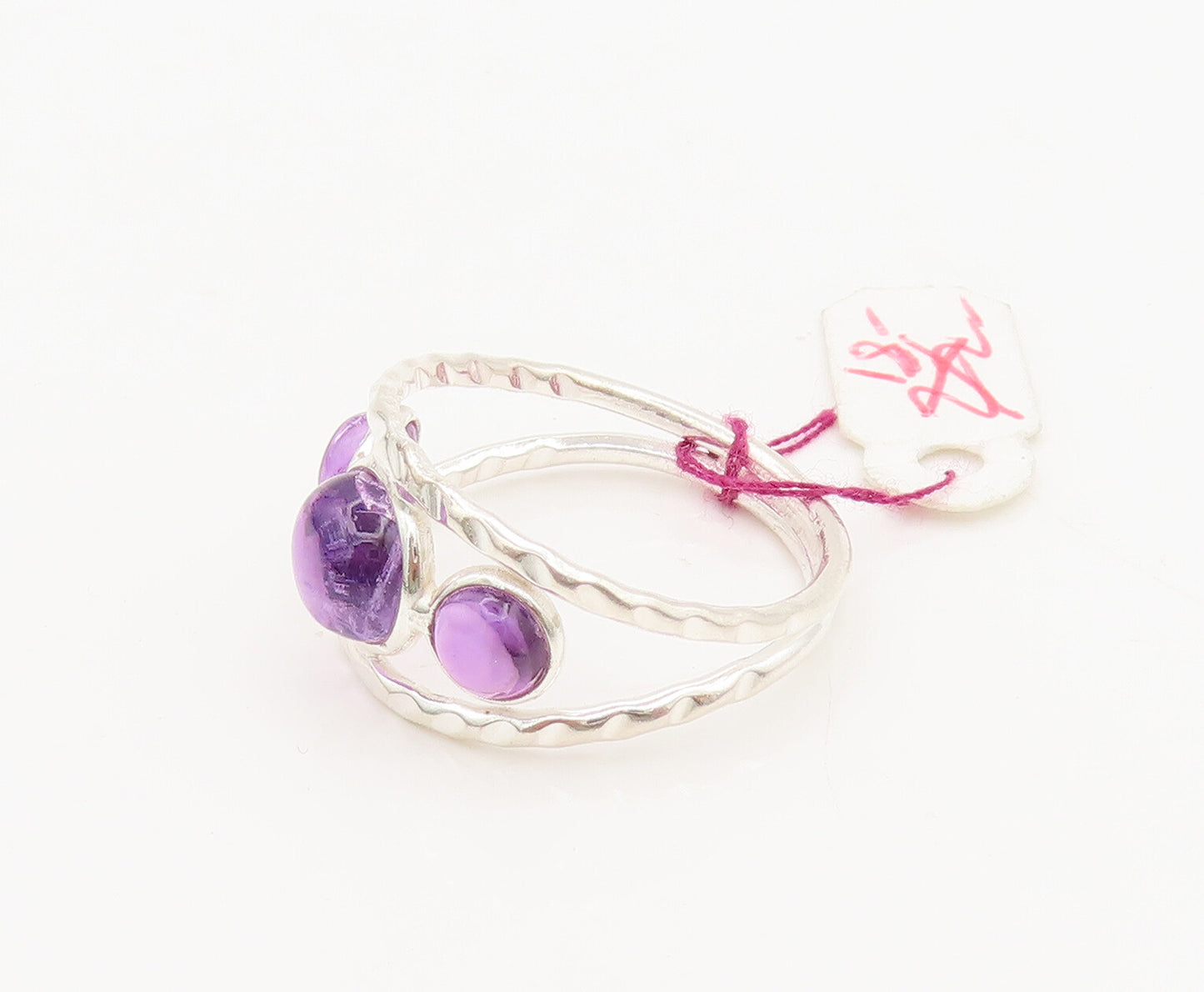 925 Sterling Silver  Vintage Cabochon Amethyst Split Band Ring Sz 9  RG27029