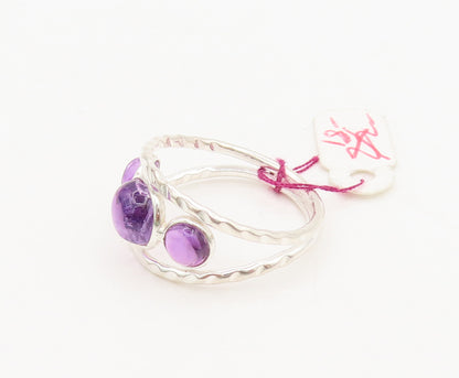 925 Sterling Silver  Vintage Cabochon Amethyst Split Band Ring Sz 9  RG27029