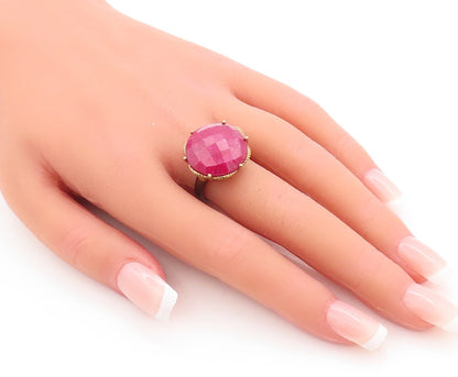 925 Sterling Silver Vintage Ring Gold Plated Large Round Gemstone Sz 7.5 RG29510