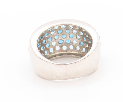 925 Sterling Silver Vintage Ring 2 Tone Blue Round CZ Inlay  Sz 7  RG32844