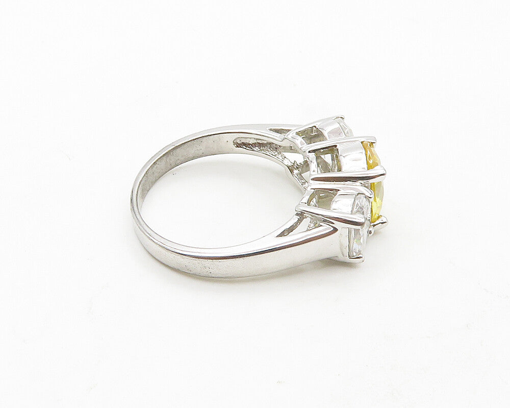 925 Silver  Vintage Yellow & White Cubic Zirconia Band Ring Sz 7  RG19684
