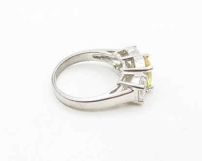 925 Silver  Vintage Yellow & White Cubic Zirconia Band Ring Sz 7  RG19684