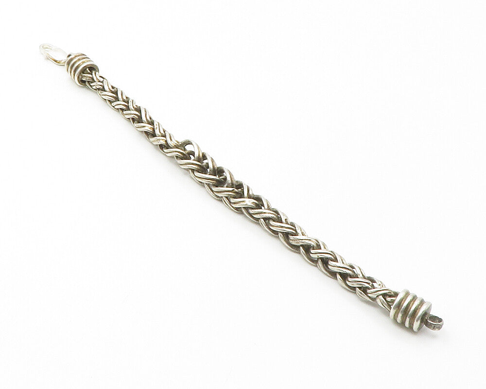925 Sterling Silver  Vintage Fluted Ends Braided Chain Bracelet  BT5597