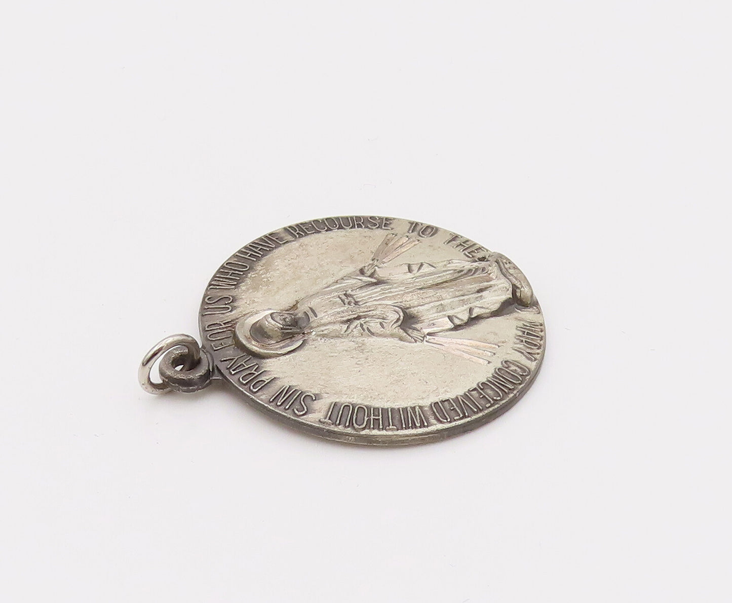 925 Silver  Vintage Virgin Mary Catholic Religious Round Pendant  PT22033