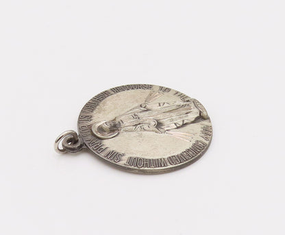 925 Silver  Vintage Virgin Mary Catholic Religious Round Pendant  PT22033