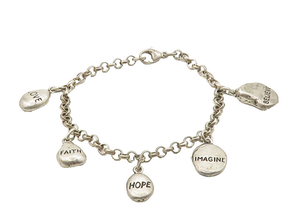 925 Sterling Silver Vintage Inspirational Word Charms Chain Bracelet BT6252