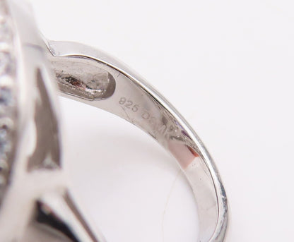 925 Sterling Silver Vintage Ring Drop Cut Sapphire Halo CZ  Sz 7  RG29886