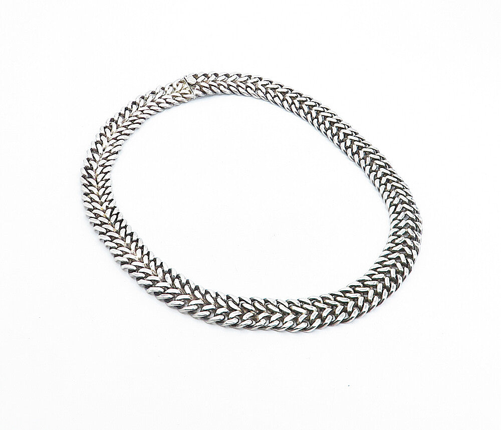 ALICIA MEXICO 925 Sterling Silver Vintage Shiny Wheat Link Chain Necklace NE1197