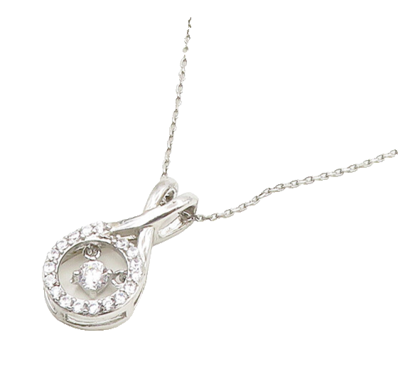925 Sterling Silver  Shiny Cubic Zirconia Open Circle Chain Necklace  NE3139