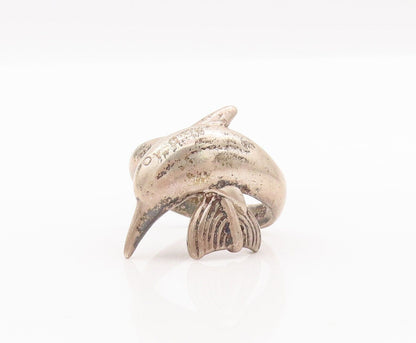 925 Sterling Silver Vintage Ring Solid Carved Diving Delphine  Sz 8  RG28212