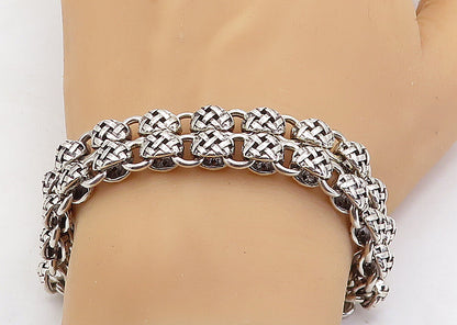 925 Sterling Silver  Vintage Shiny Basket Weave Link Chain Bracelet  BT2114