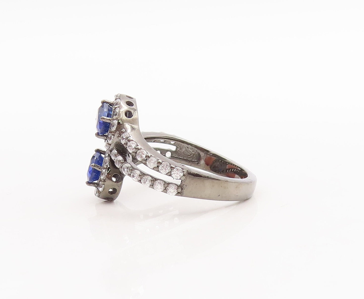 925 Sterling Silver Vintage Ring Bypass Oval Sapphire & Topaz  Sz 9  RG29712