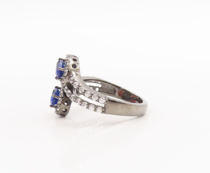 925 Sterling Silver Vintage Ring Bypass Oval Sapphire & Topaz  Sz 9  RG29712
