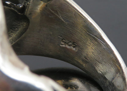 925 Sterling Silver  Vintage Shiny Skeleton Head Biker Ring Sz 9  RG22781
