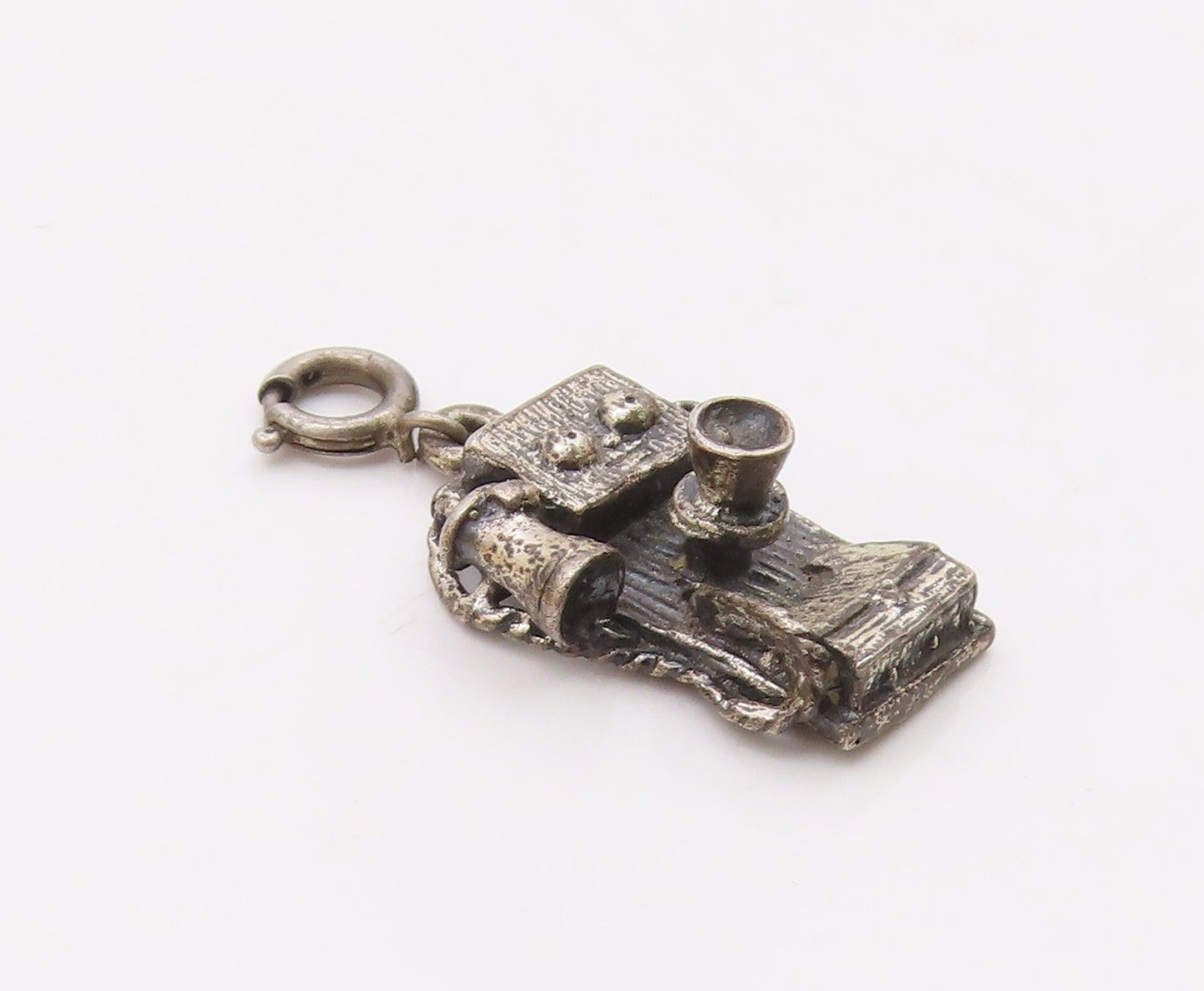 925 Sterling Silver  Vintage Antique Crank Phone Motif Pendant  PT21121