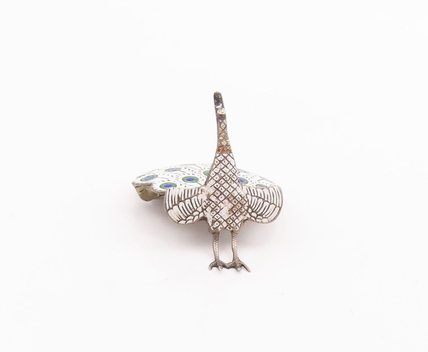 925 Sterling Silver Vintage Brooch Pin SIAM Enameled Peacock Moves  BP10962