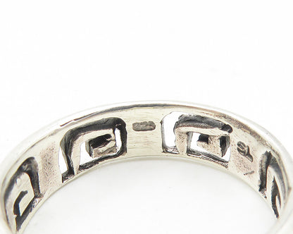 925 Sterling Silver  Vintage Shiny Cutout Greek Key Band Ring Sz 9  RG11250