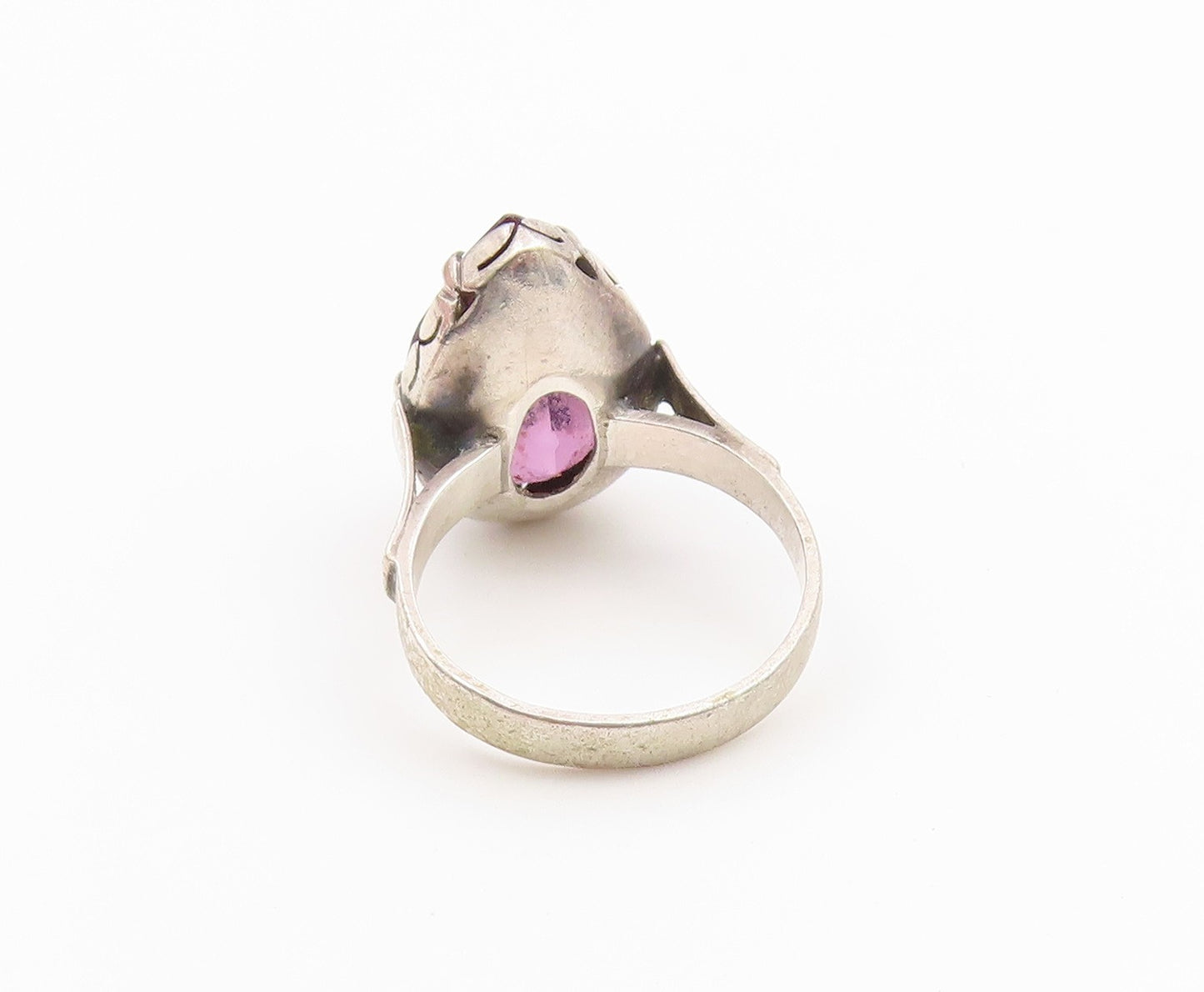 925 Sterling Silver Vintage Ring Pear Cut Amethyst Statement Band  Sz 7  RG36854