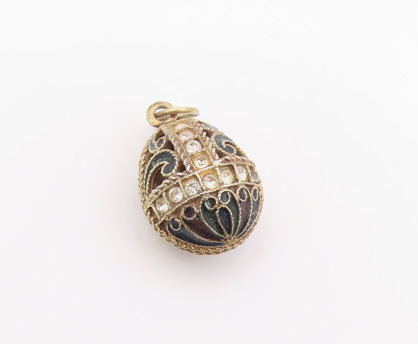 925 Sterling Silver Vintage Pendant Topaz Enameled Floral Faberge Egg  PT26226