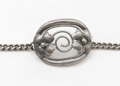 925 Sterling Silver  Vintage Antique Floral Open Spiral Chain Bracelet  BT8521