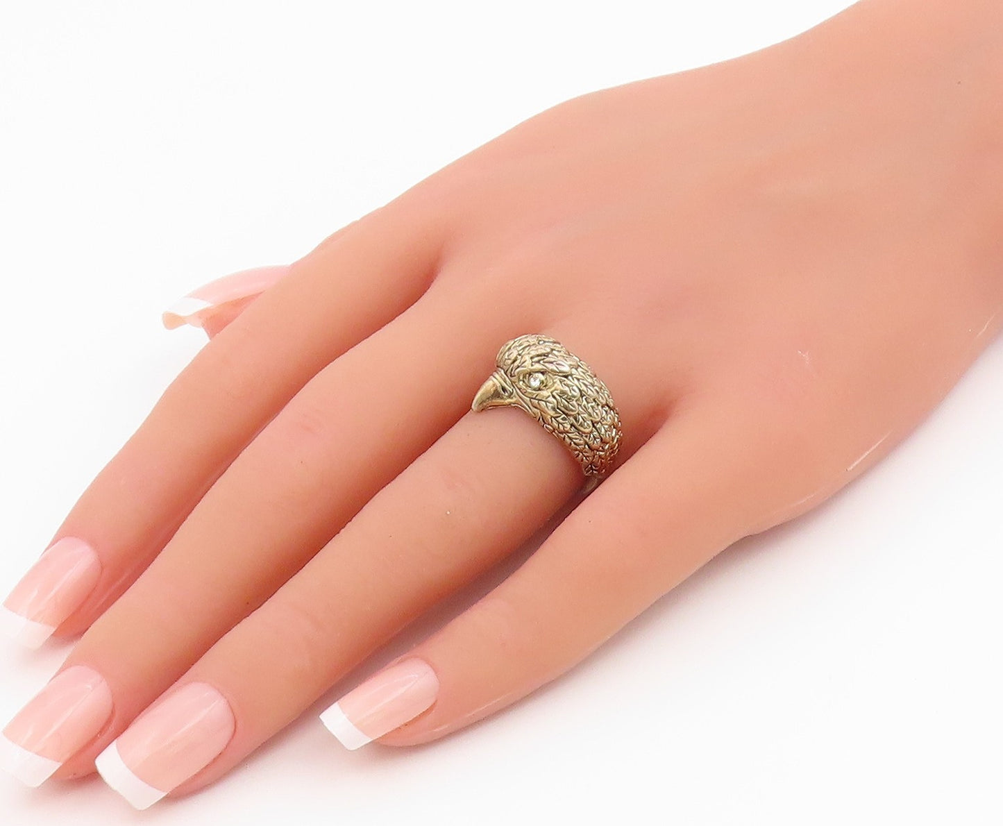 925 Sterling Silver Vintage Ring Gold Plated CZ Etched Eagle Band  Sz 7  RG35385