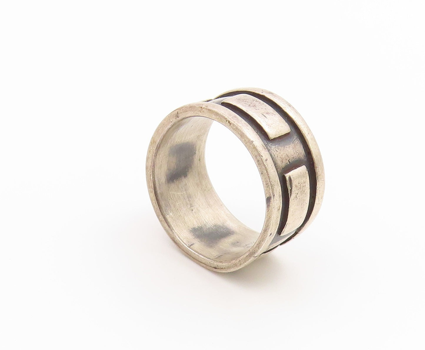 925 Sterling Silver Vintage Ring Chunky Geometric Rectangle Band Sz 9.5 RG36834