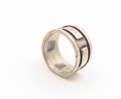 925 Sterling Silver Vintage Ring Chunky Geometric Rectangle Band Sz 9.5 RG36834