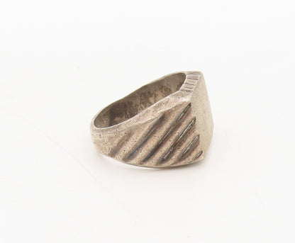 925 Silver Vintage Ring Antique Carved Band Solid Square Top Sz 10  RG27570